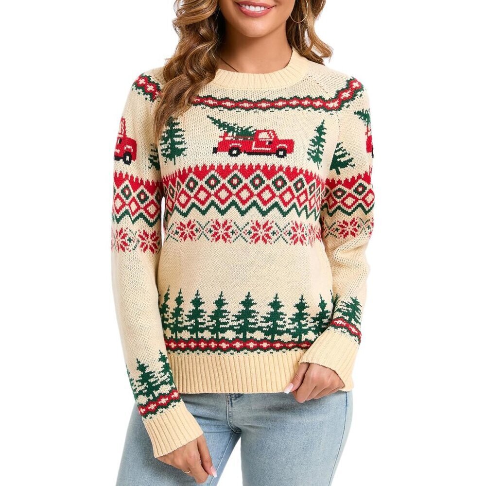 Women Chunky Knit Sweater Christmas Snowflake Reindeer Family Holiday Pullover